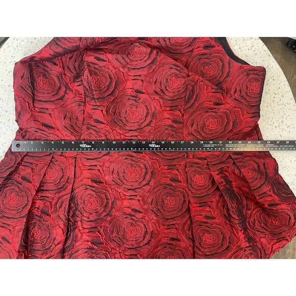 Red Womens 24W Midi Dress Rose Embossed Cocktail Holidays Luxe Carmen Marc Valvo - Picture 7 of 11